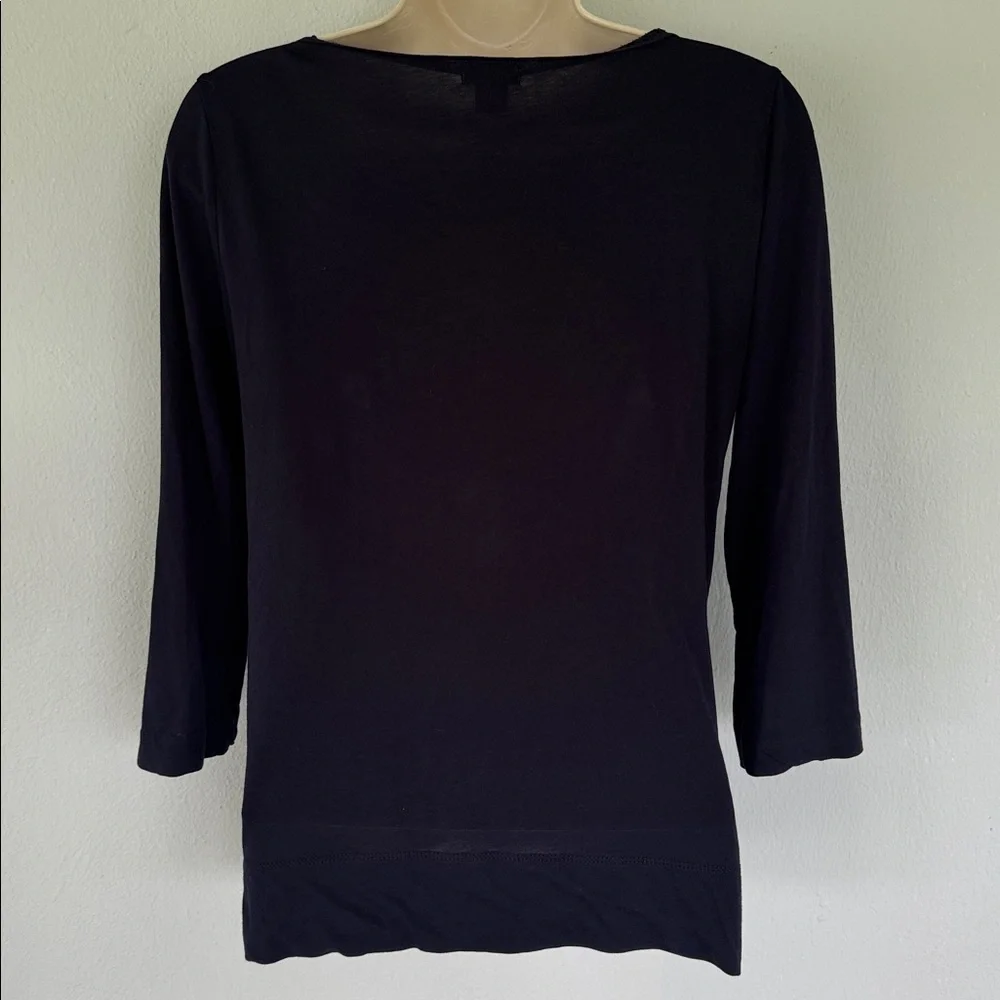 J. Crew blue floral textured eyelet lace 3/4 sleeve cotton knit top size XS